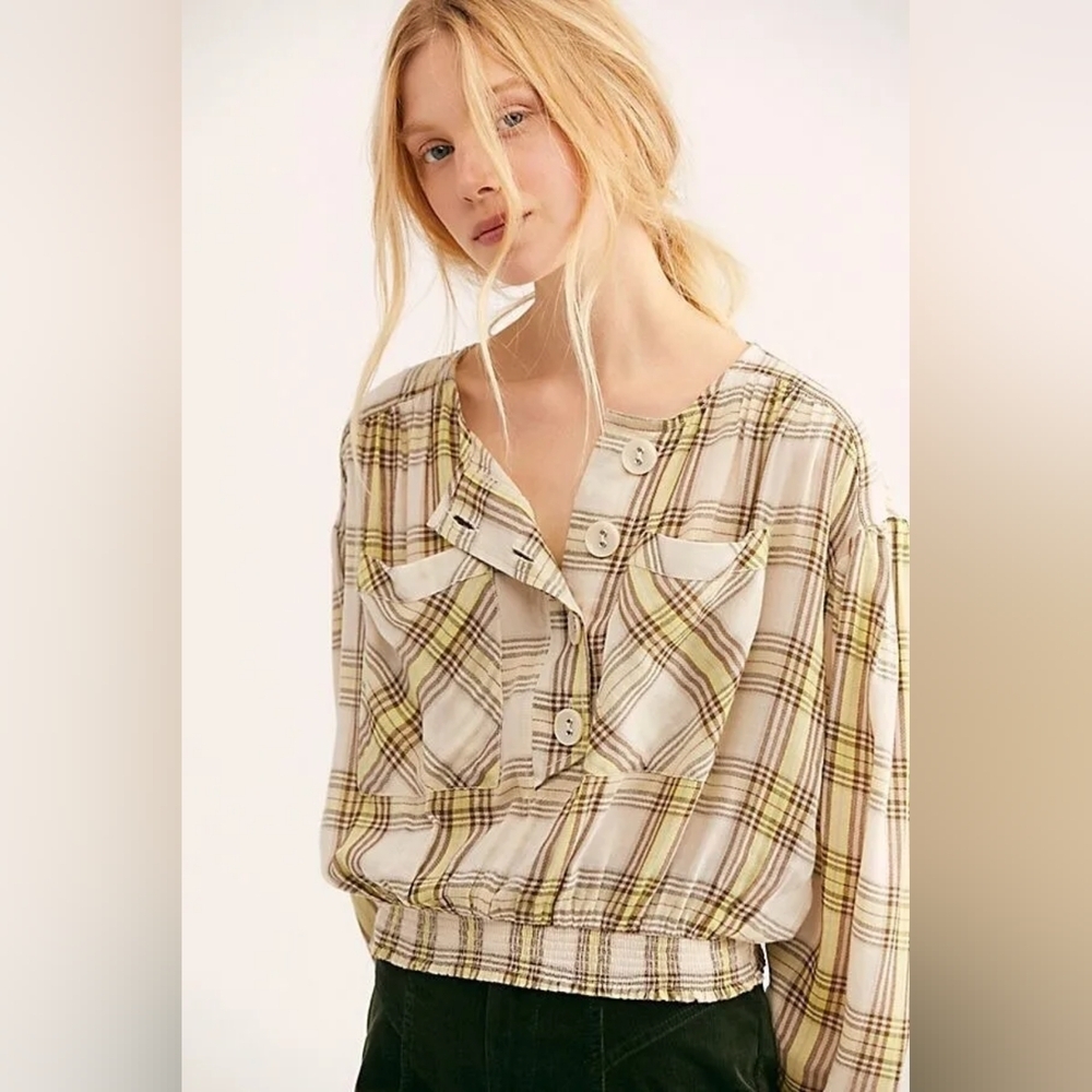 Free People It's The Good Life Plaid Top Size XS